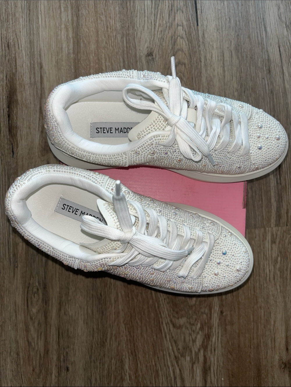 Steve Madden White Rhinestone sparkle Embellished wedding/event Sneakers - Picture 2 of 9